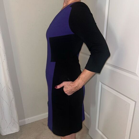 Etcetera Purple Black Mid Sleeve Colorblock Dress - Picture 2 of 4